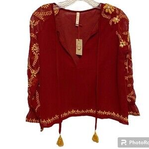 NWOT Raga Anthropology Embroidered Long Sleeve Blouse Size Small